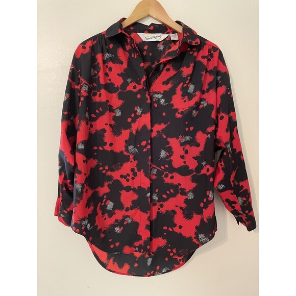 Diane Von Furstenberg Womens Button Up Blouse Size Small Vintage DVF Red & Black - Picture 1 of 16